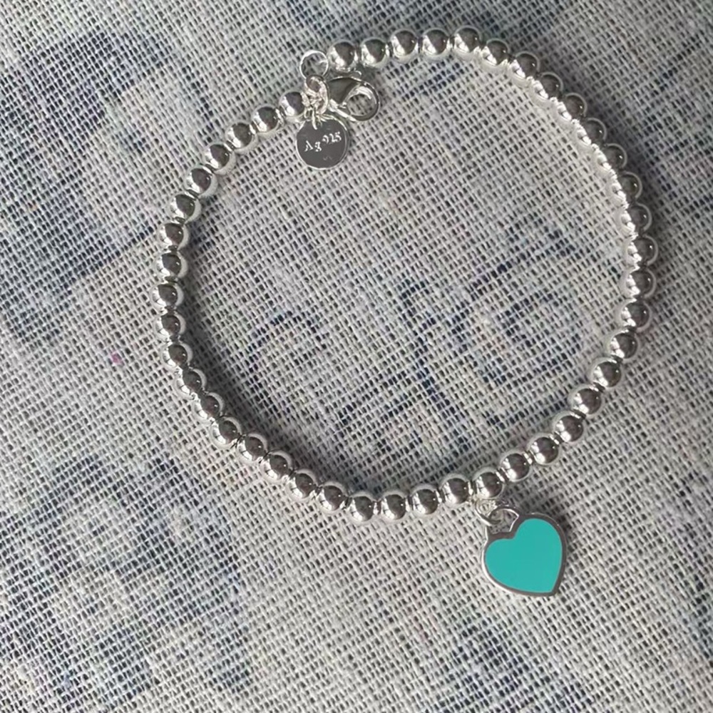 Tiffany & Co. Sterling Silver Heart Pendant Beaded Bracelet